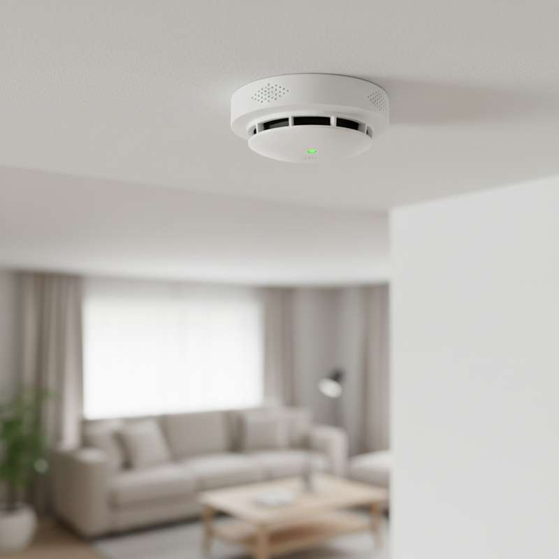 Détecteur de fumée moderne installé au plafond d’une maison